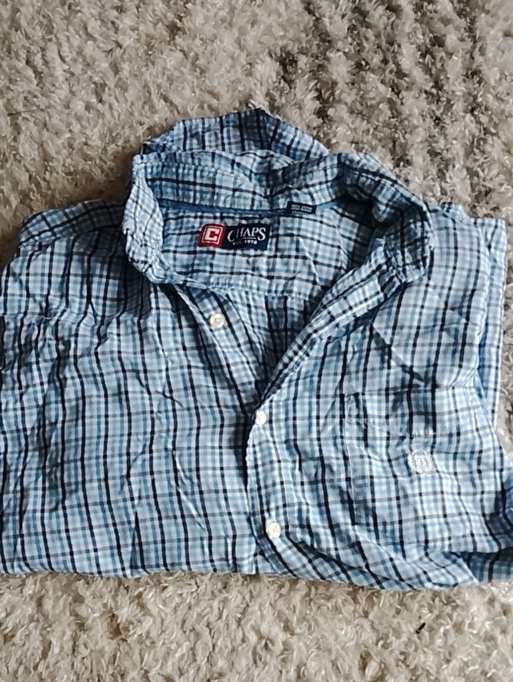 Chaps Large Light Blue Plaid Button-Up Shirt